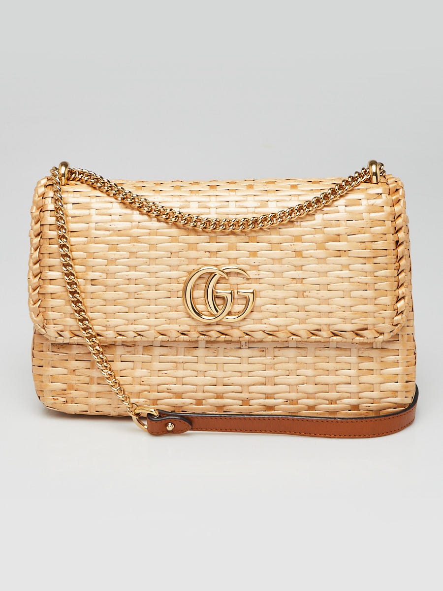Gucci Natural Glazed Woven Wicker Marmont Shoulder Bag | Yoogi's
