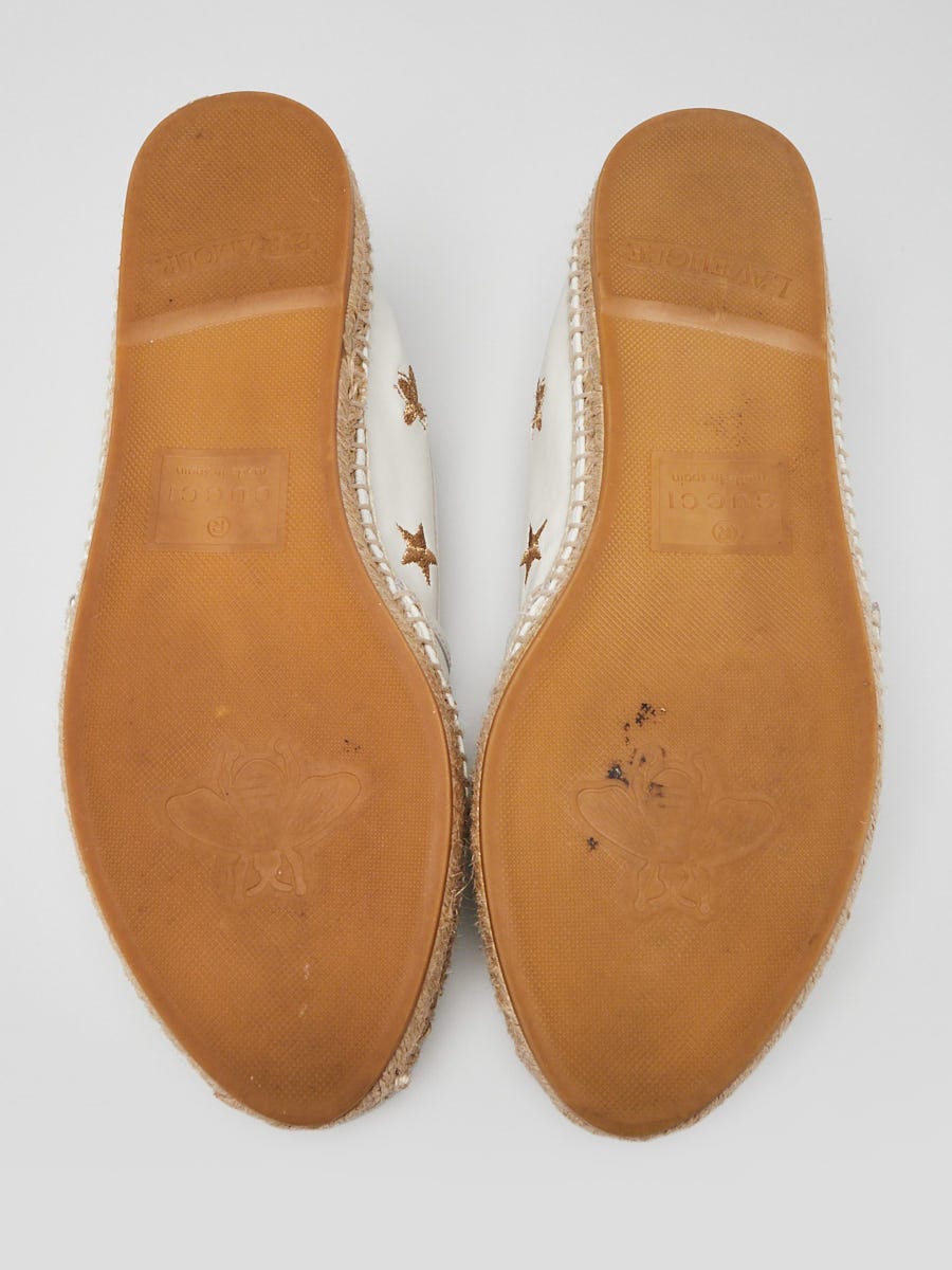 Gucci White Leather Star Espadrille Flats Size 8/38.5