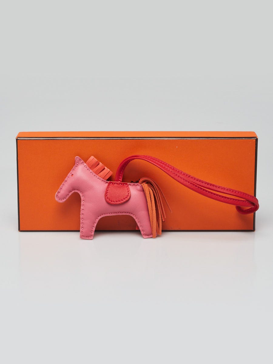 Hermes Rose Azalee/ Orange Poppy/Red Milo Lambskin GriGri Rodeo Horse PM Bag Charm