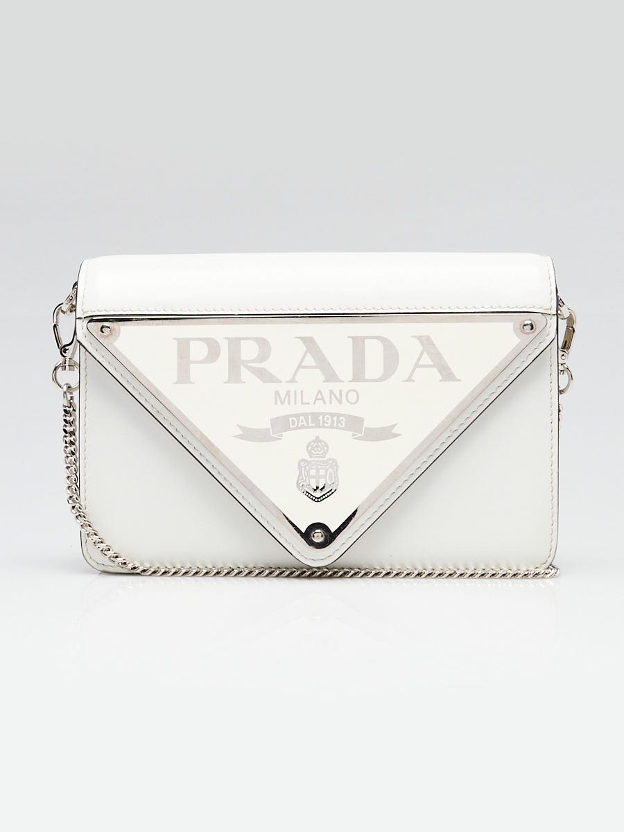 Prada Black Spazzolato Leather Maxi Triangle Logo Small Crossbody