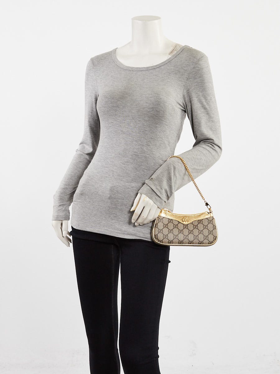 Gucci Beige/Gold GG Canvas/Leather Ophidia Mini Clutch Bag
