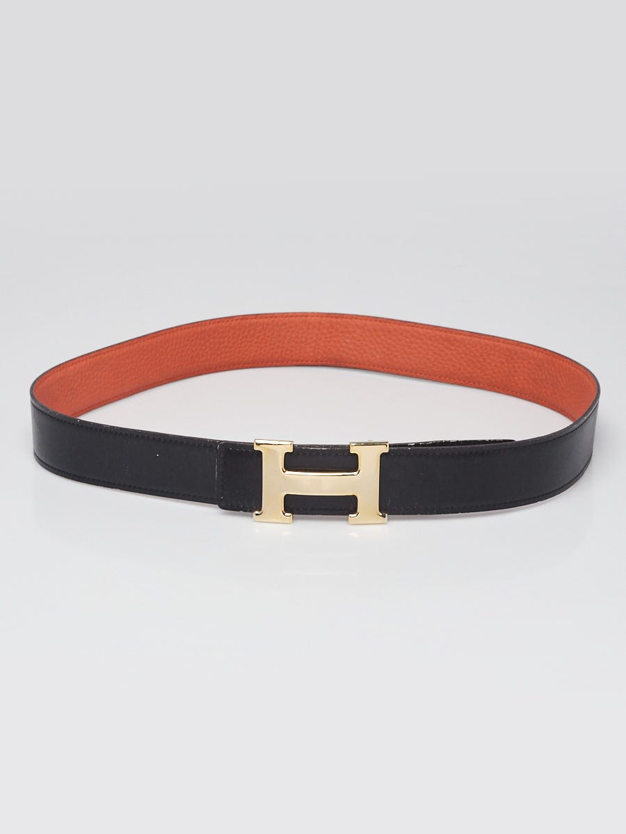 Hermes 32mm Black Box/Orange Togo Leather Gold Plated  display picture 1