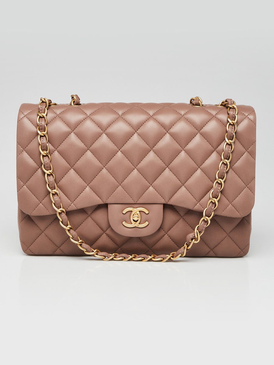 Chanel Brown Quilted Lambskin Leather Classic Jumbo Single Flap