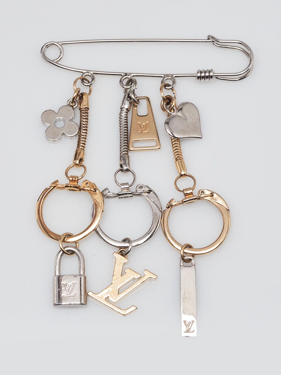 Louis Vuitton Goldtone and Silvertone Safety Pin LV Lock Heart