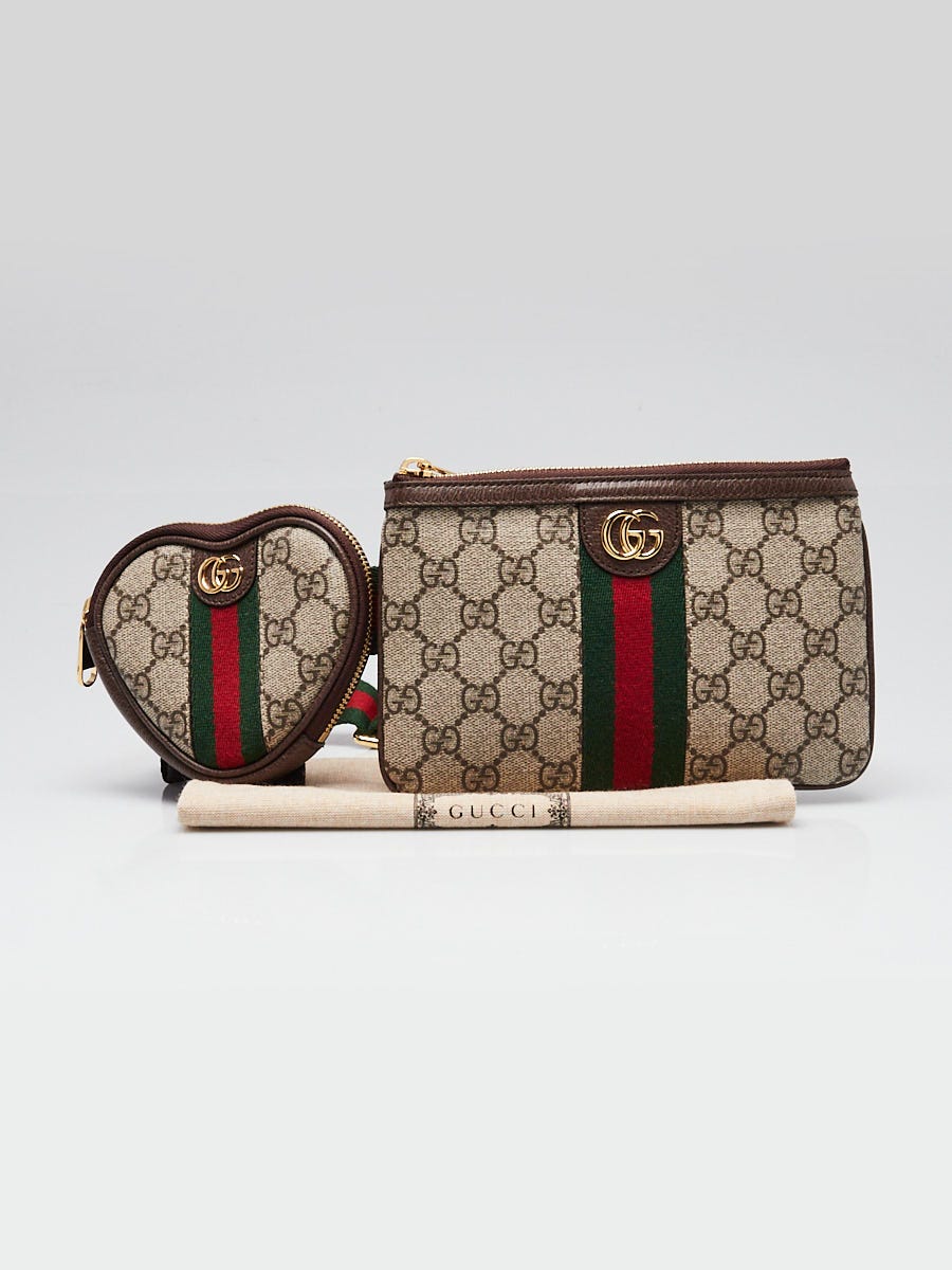 Gucci Beige/Ebony GG Coated Canvas Zip Pouch and Heart Pouch Belt