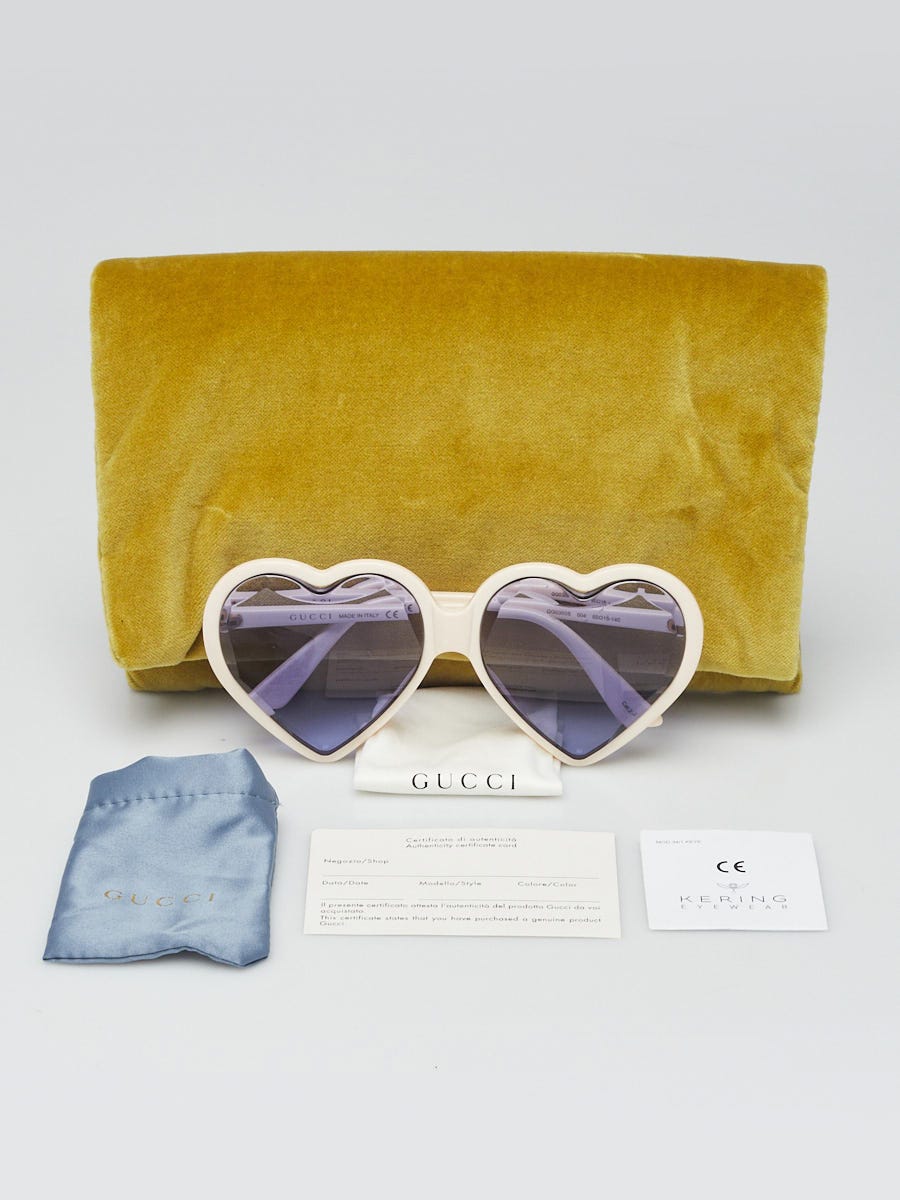 Gucci White Acetate Heart Shaped Sunglasses - GG0360S | Yoogi's Closet
