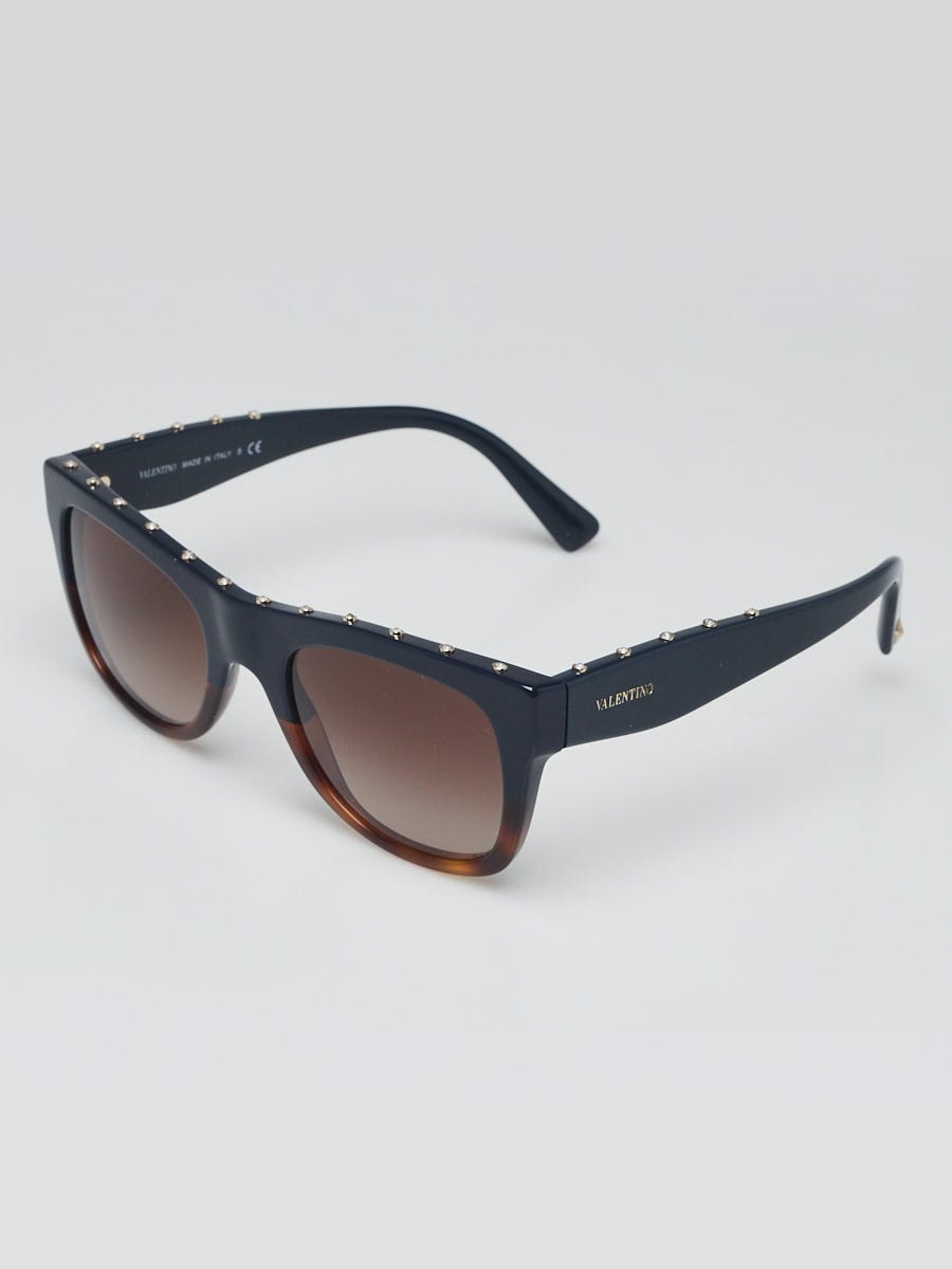 Valentino Blue/Tortoise Shell Acetate Crystal Studded Sunglasses - 4023