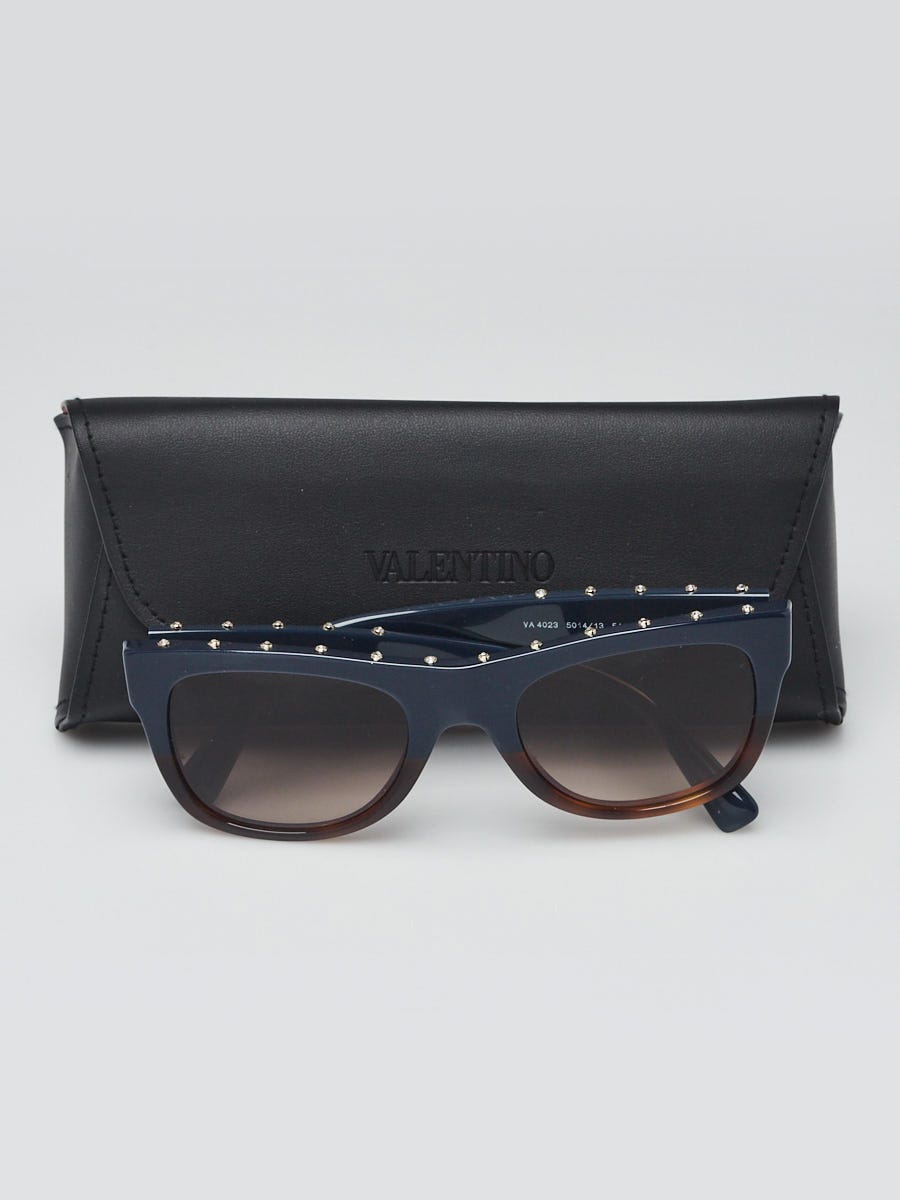Valentino Blue/Tortoise Shell Acetate Crystal Studded Sunglasses - 4023