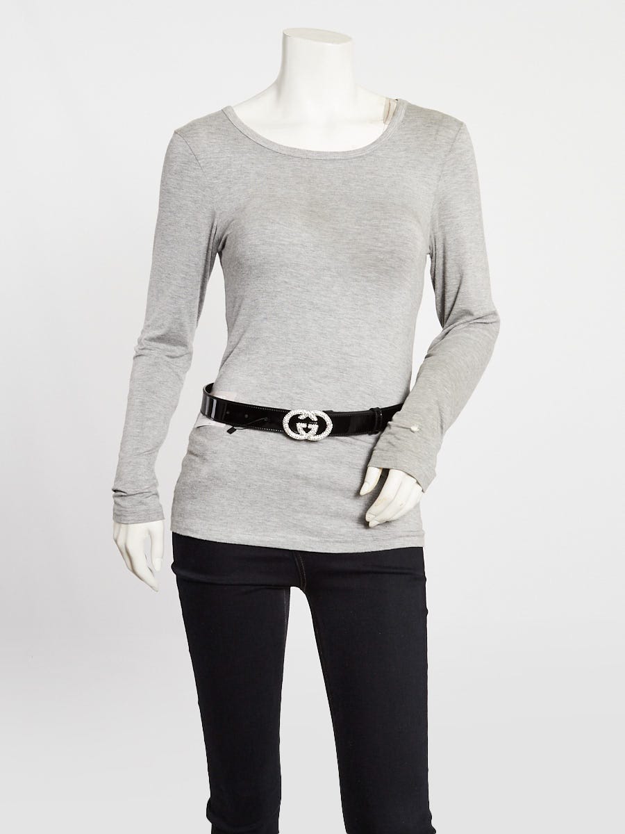 Gucci Black Patent Leather Crystal Interlocking G Belt Size 75/30