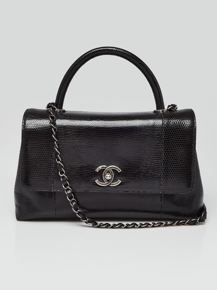 Chanel Black Lizard Medium Coco Handle Bag | Yoogi's Closet