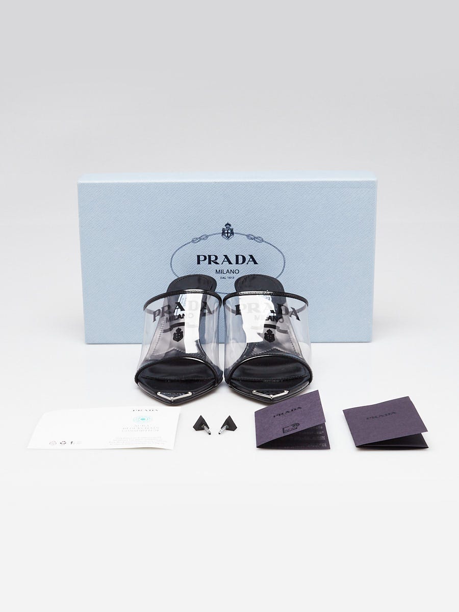 Prada Black/Clear Leather/PVC Slide Sandals Size 5/35.5 | Yoogi's