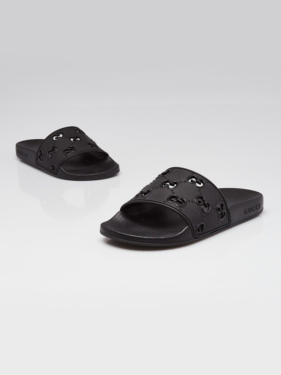 Gucci Black GG Rubber Slide Sandals Size 4.5/35