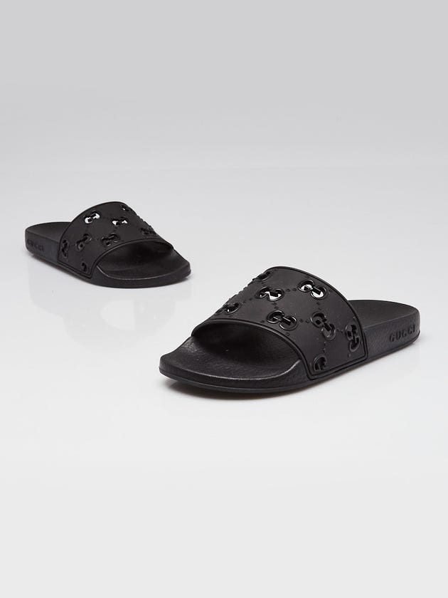 Gucci Black GG Rubber Slide Sandals Size 4.5/35