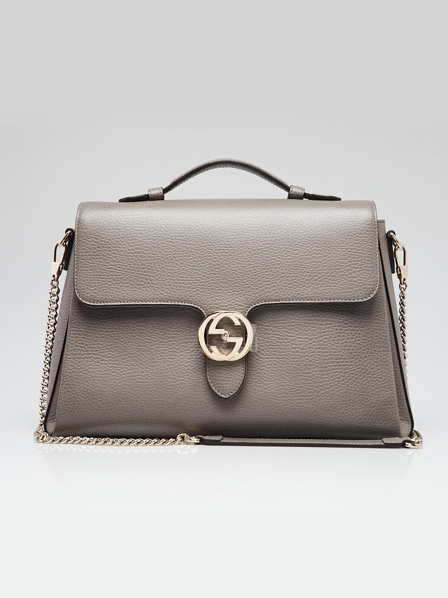 Gucci Grey Pebbled Leather Interlocking Top Handle Bag | Yoogi's