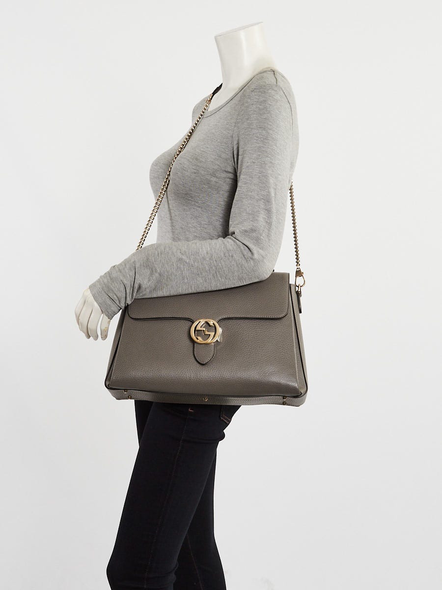 Gucci Grey Pebbled Leather Interlocking Top Handle Bag | Yoogi's