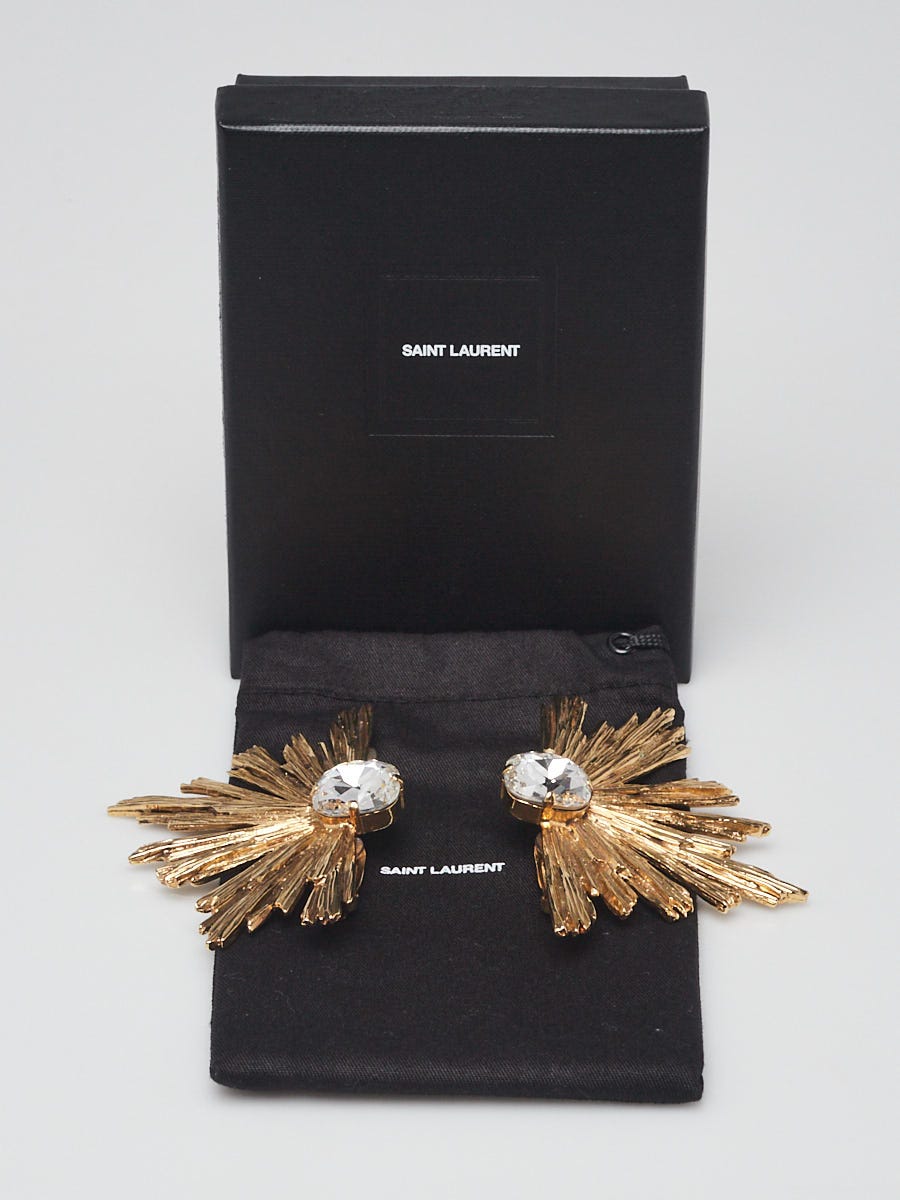 Yves Saint Laurent Gold Metal Crystal Sunrise Clip On Earrings