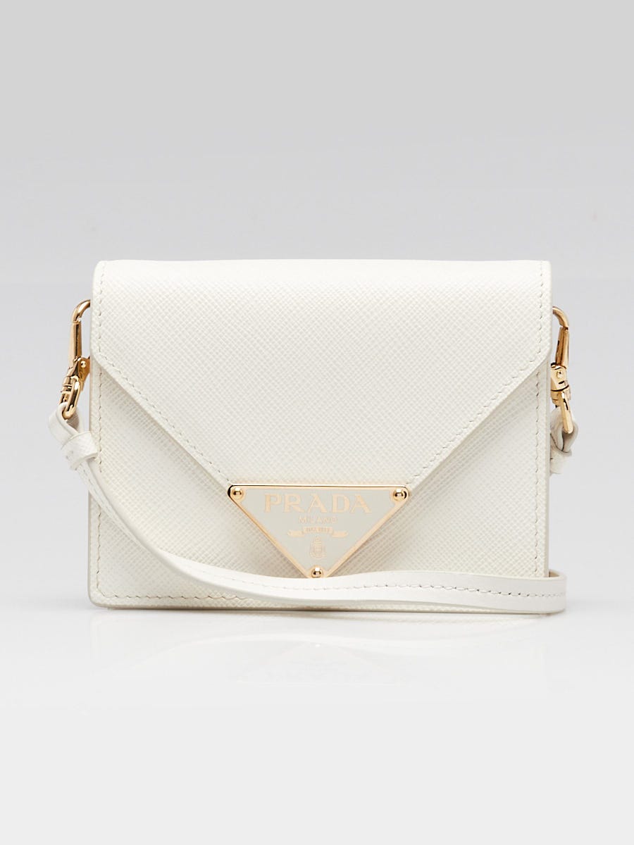 Prada White Saffiano Lux Leather Wallet on Strap Mini Bag