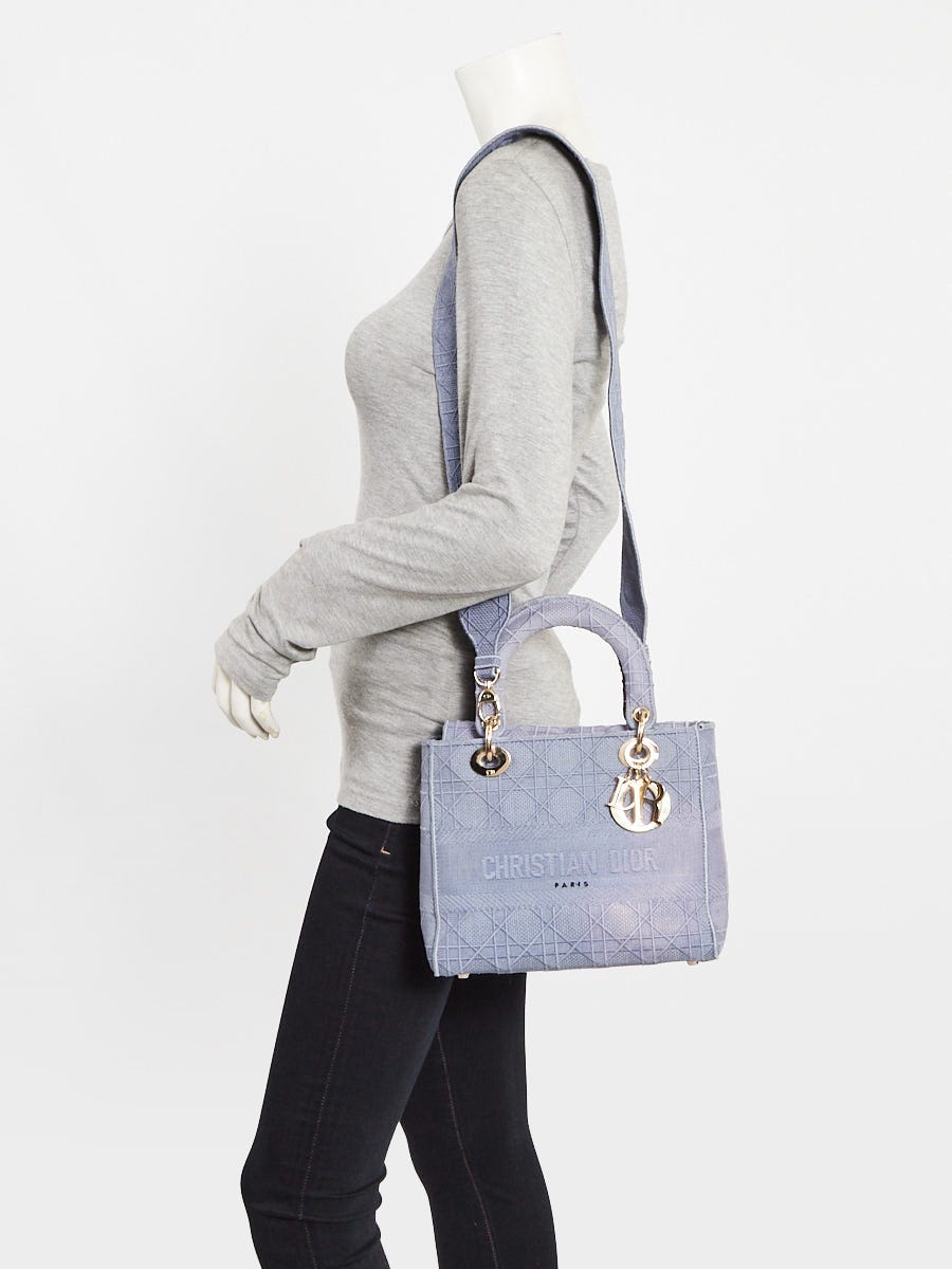 Christian Dior Light Blue Cannage Embroidery Canvas Medium Lady D-Lite Bag