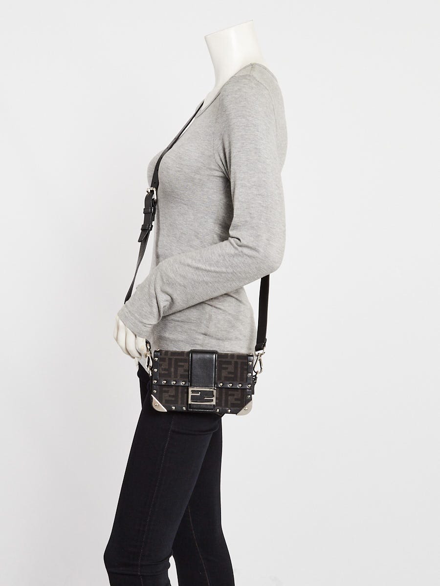 Fendi Black Studded Zucca Canvas Soft Trunk Baguette Bag - 7VA507