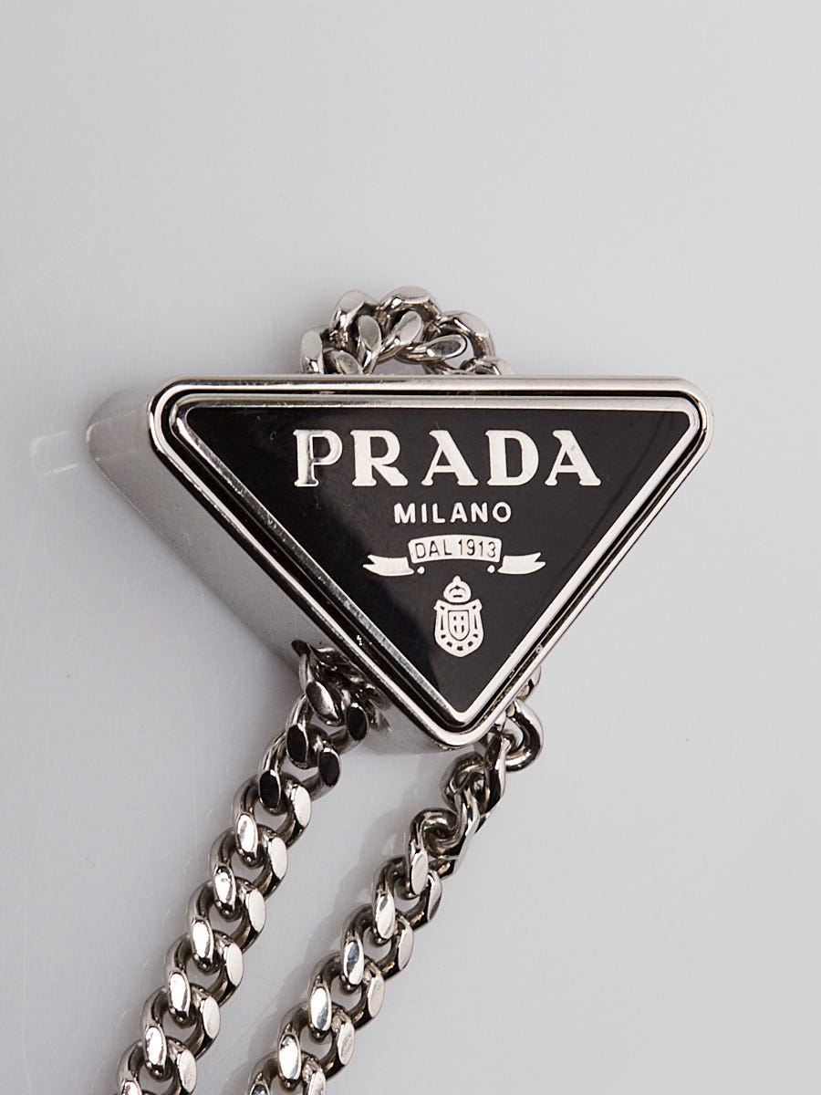 Prada Black Spazzolato Leather Maxi Triangle Logo Small Crossbody