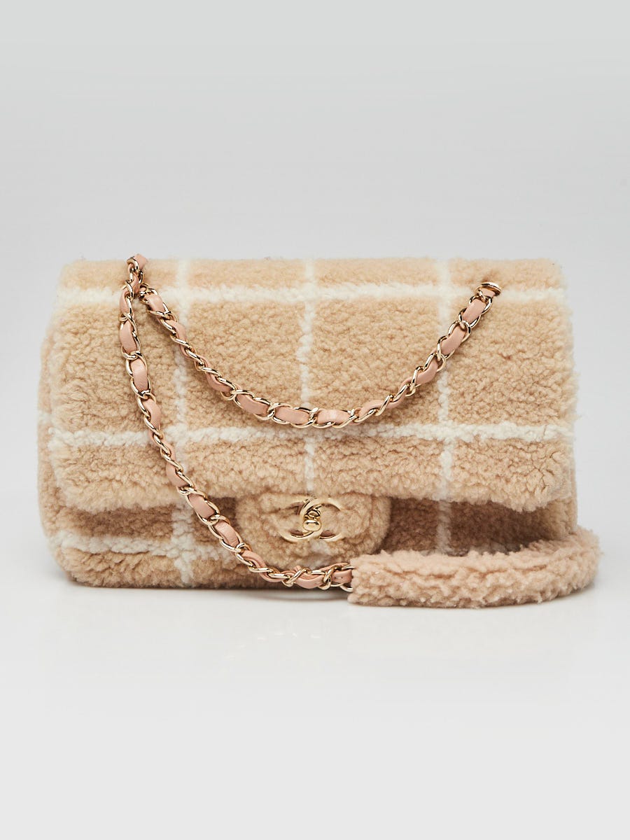 Chanel Beige/White Shearling Fluffy Tartan Single Flap Bag