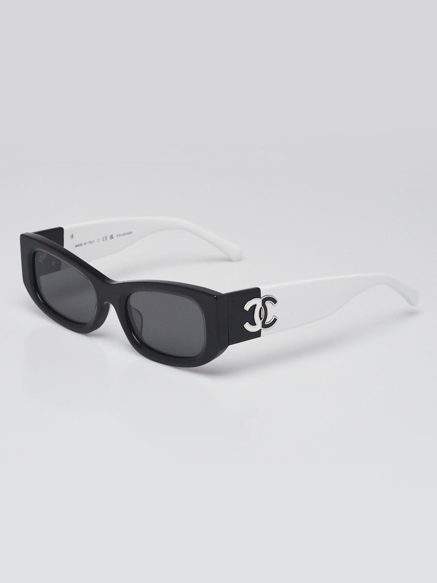 Chanel Black/White Rectangle Frame CC Sunglasses- 5525 | Yoogi's