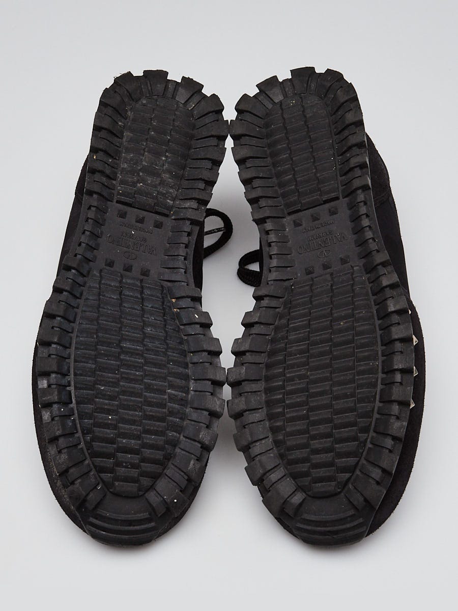 Valentino Black Technical Fabric and Suede Rockstud Sneakers Size