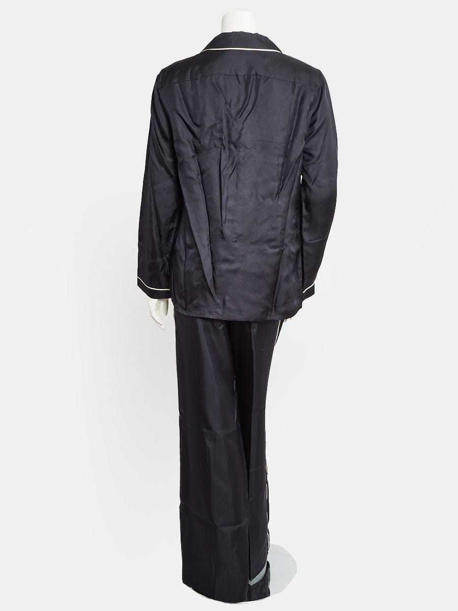 Prada Navy Blue Satin Vintage Look Pajama Set Size Small