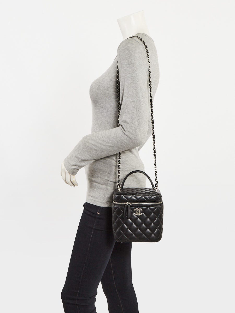 Chanel Black Quilted Lambskin Leather Top Handle Vanity Case Bag