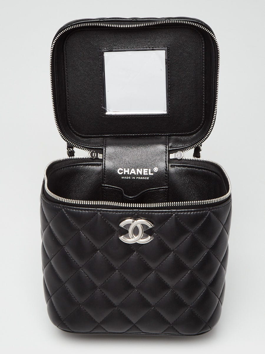 Chanel Black Quilted Lambskin Leather Top Handle Vanity Case Bag