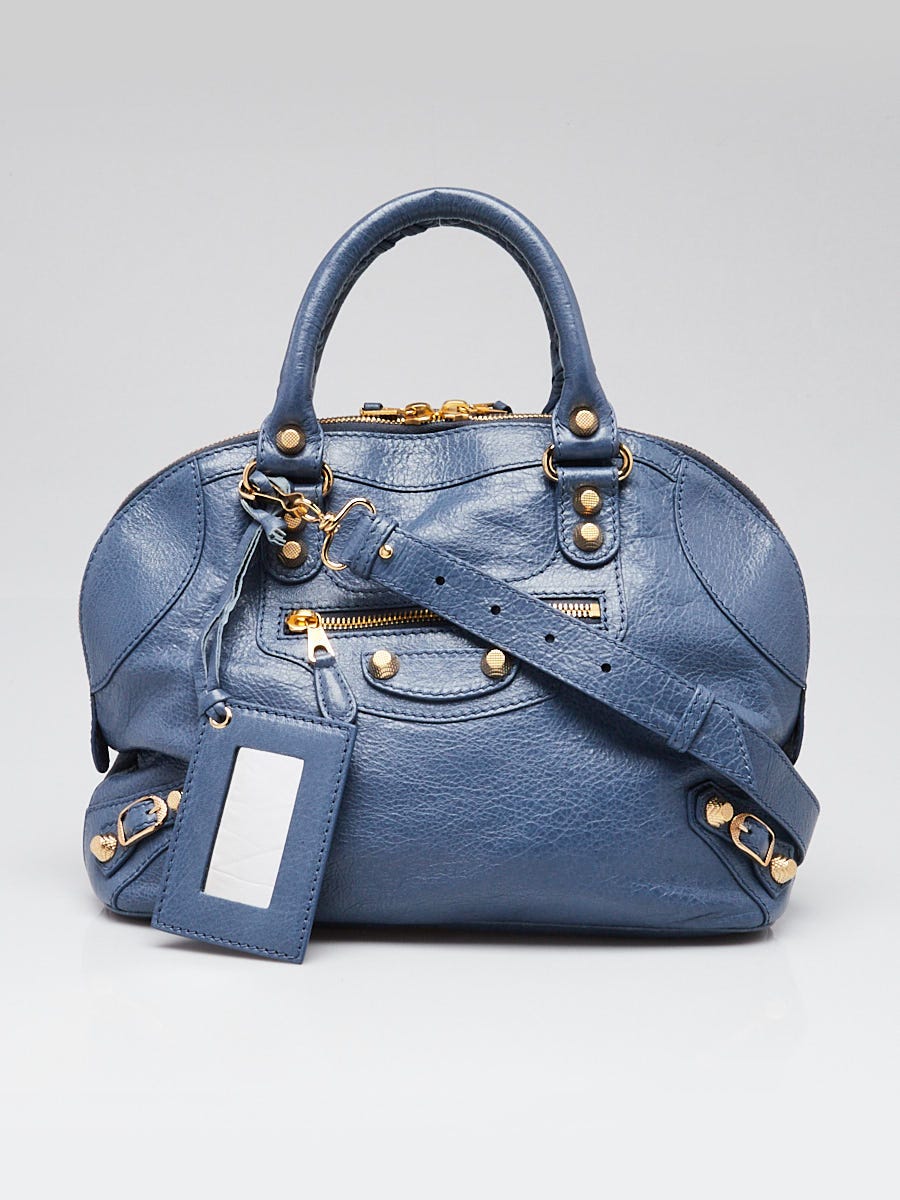 Balenciaga Bleu Persian Leather Giant 12 Gold Mini Bowling Bag