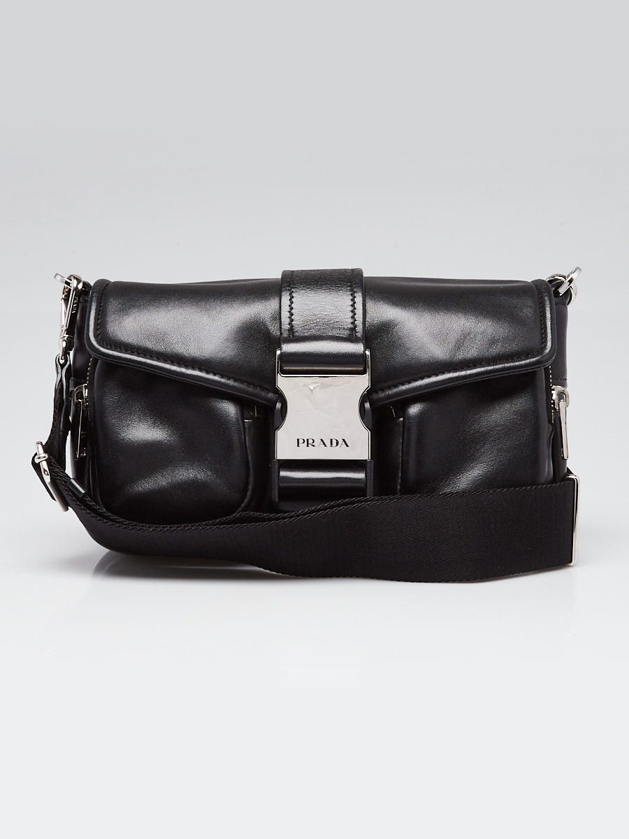 Prada Black Nappa Leather Logo Buckle Crossbody Bag - 1BD295