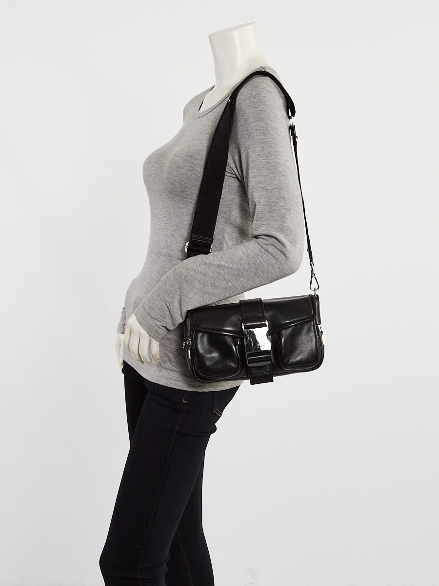 Prada Black Nappa Leather Logo Buckle Crossbody Bag - 1BD295