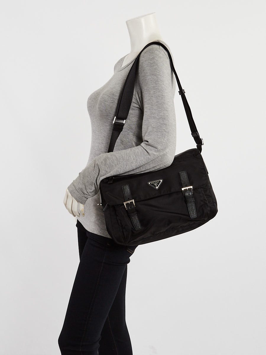Prada Black Tessuto Nylon Buckle Messenger Bag 1BD671 | Yoogi's Closet
