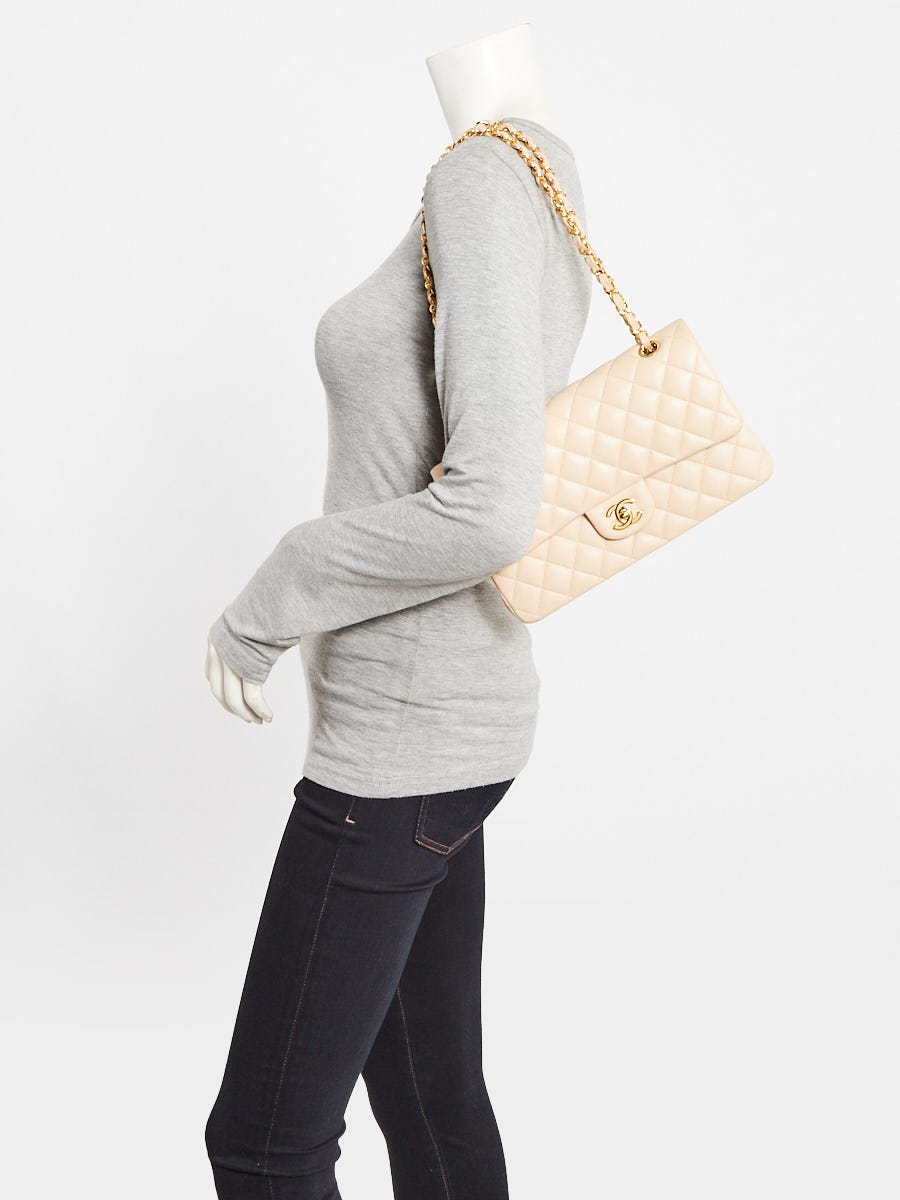 Chanel Beige Clair Quilted Lambskin Leather Classic Medium Double Flap Bag