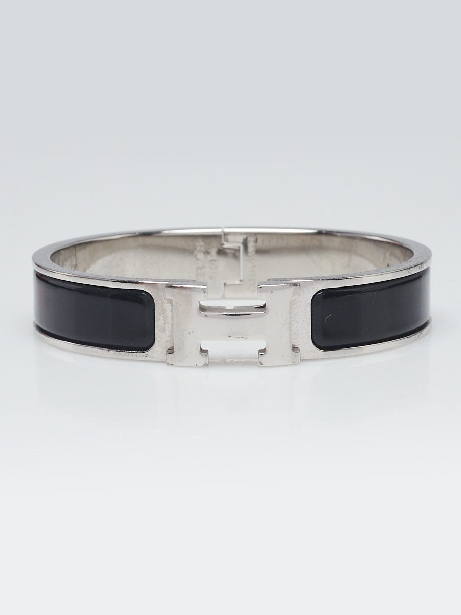 Hermes Black Enamel Palladium Plated Clic-H Narrow PM Bracelet