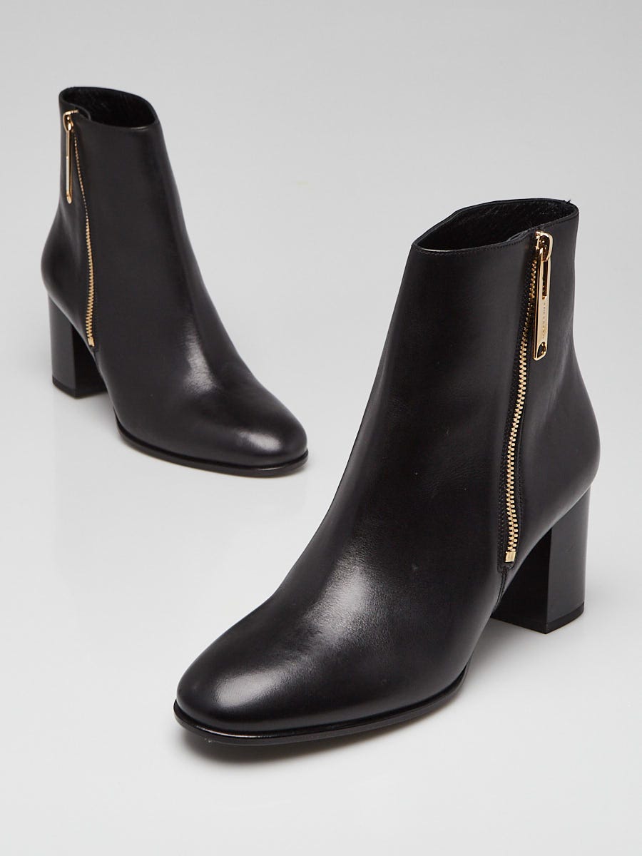 Prada Black Lambskin Leather Allen Zip Up Ankle Boots Size 9/39.5