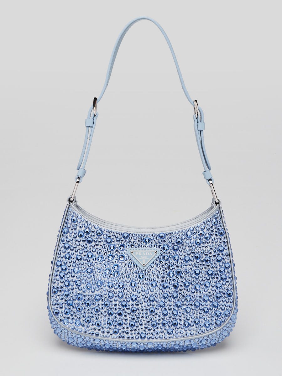 Prada Blue Satin Crystal Cleo Crossbody Bag | Yoogi's Closet