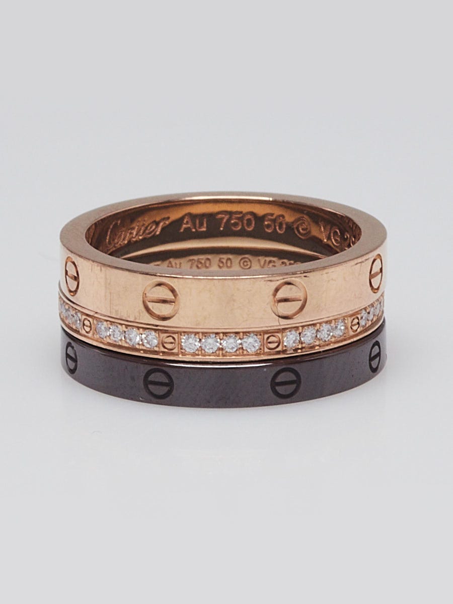 Cartier 18K Pink Gold Diamond Ceramic LOVE Ring Set Size 50/5.25