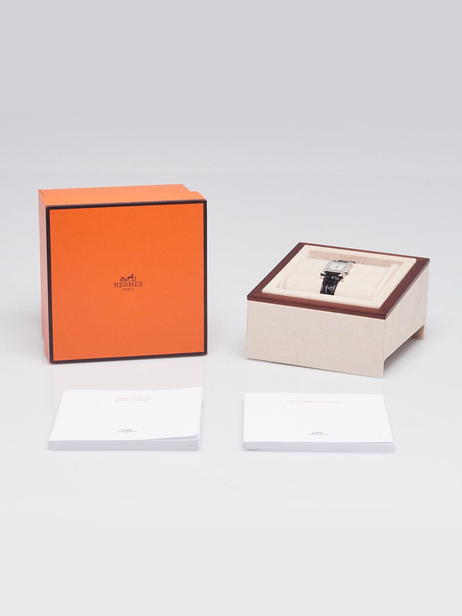Hermes 21mm Diamond and Black Alligator H Heure Mini Model Quartz Watch-HH1.131