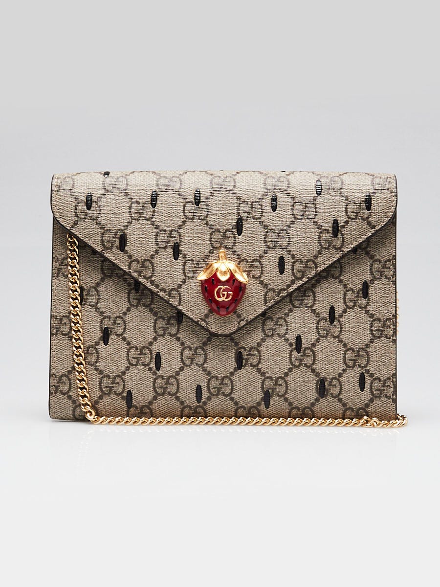 Gucci Beige/Ebony GG Coated Canvas Strawberry Wallet on Chain Bag