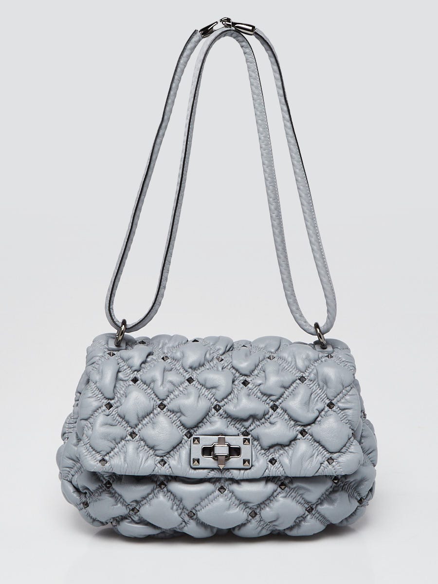 Valentino Grey Quilted Lambskin Leather Rockstud SpikeMe Crossbody