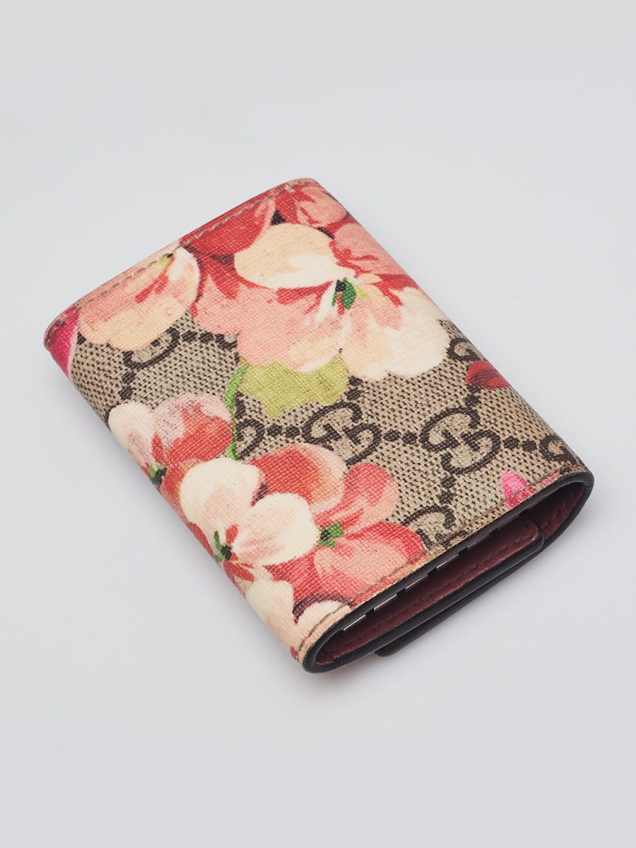 Gucci Beige/Pink GG Coated Canvas Supreme Blooms 6 Key Holder Case