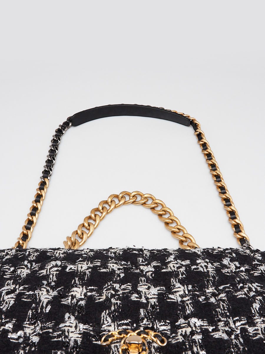Chanel Black/Silver Houndstooth Wool Tweed Chanel 19 Maxi Flap Bag