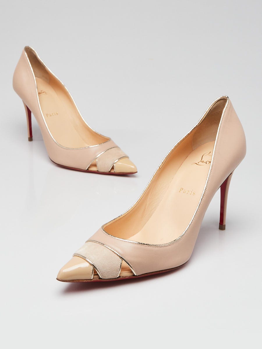 Christian Louboutin Nude Beige Leather/Patent Leather Biblio 85