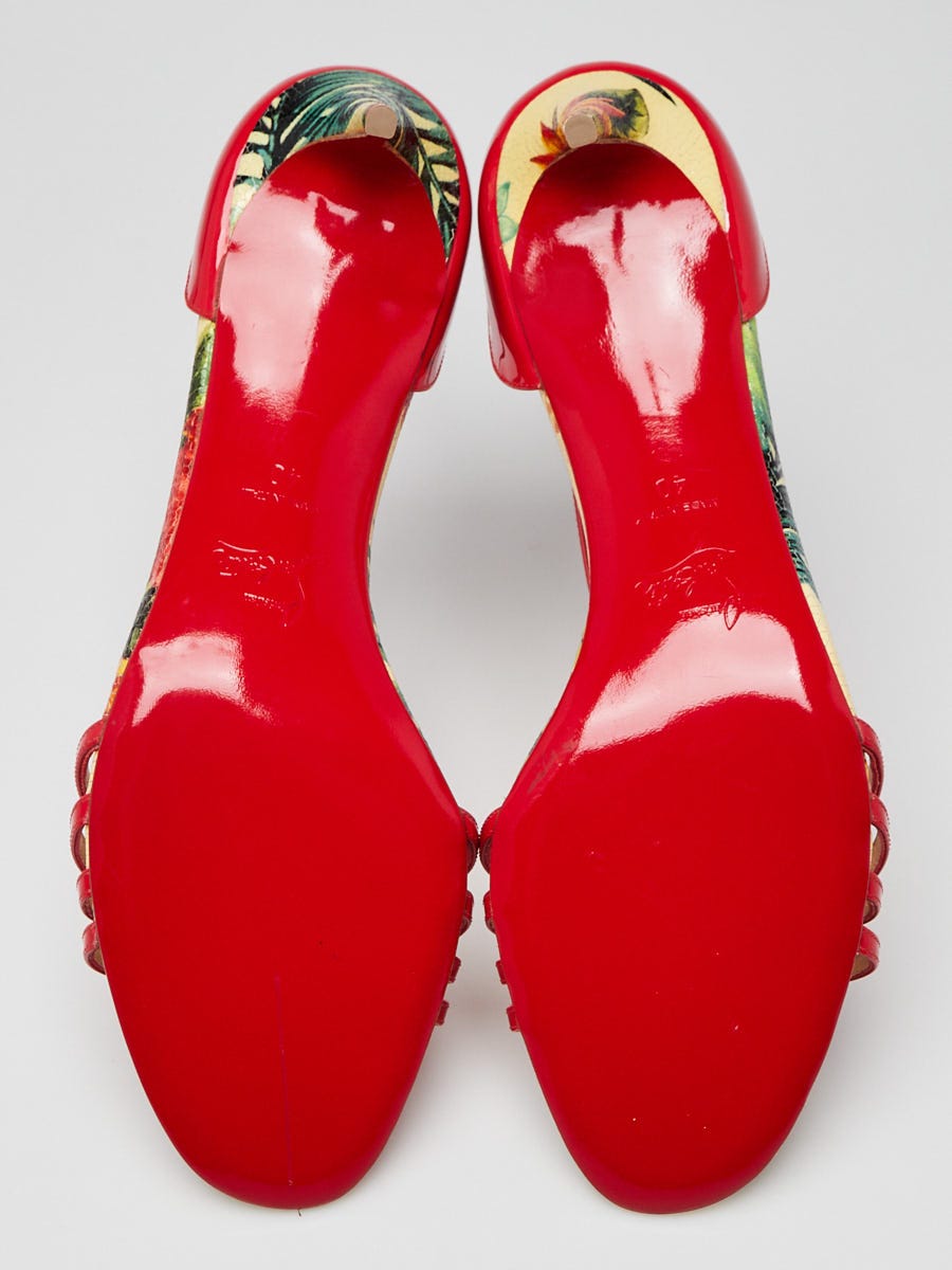 Christian Louboutin Red Hawaii Print Patent Leather Olydia Sandals Size 9.5/40
