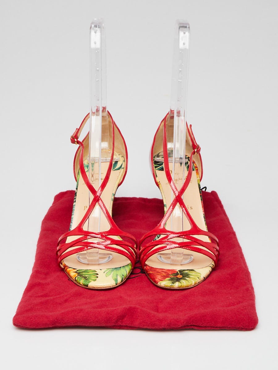 Christian Louboutin Red Hawaii Print Patent Leather Olydia Sandals