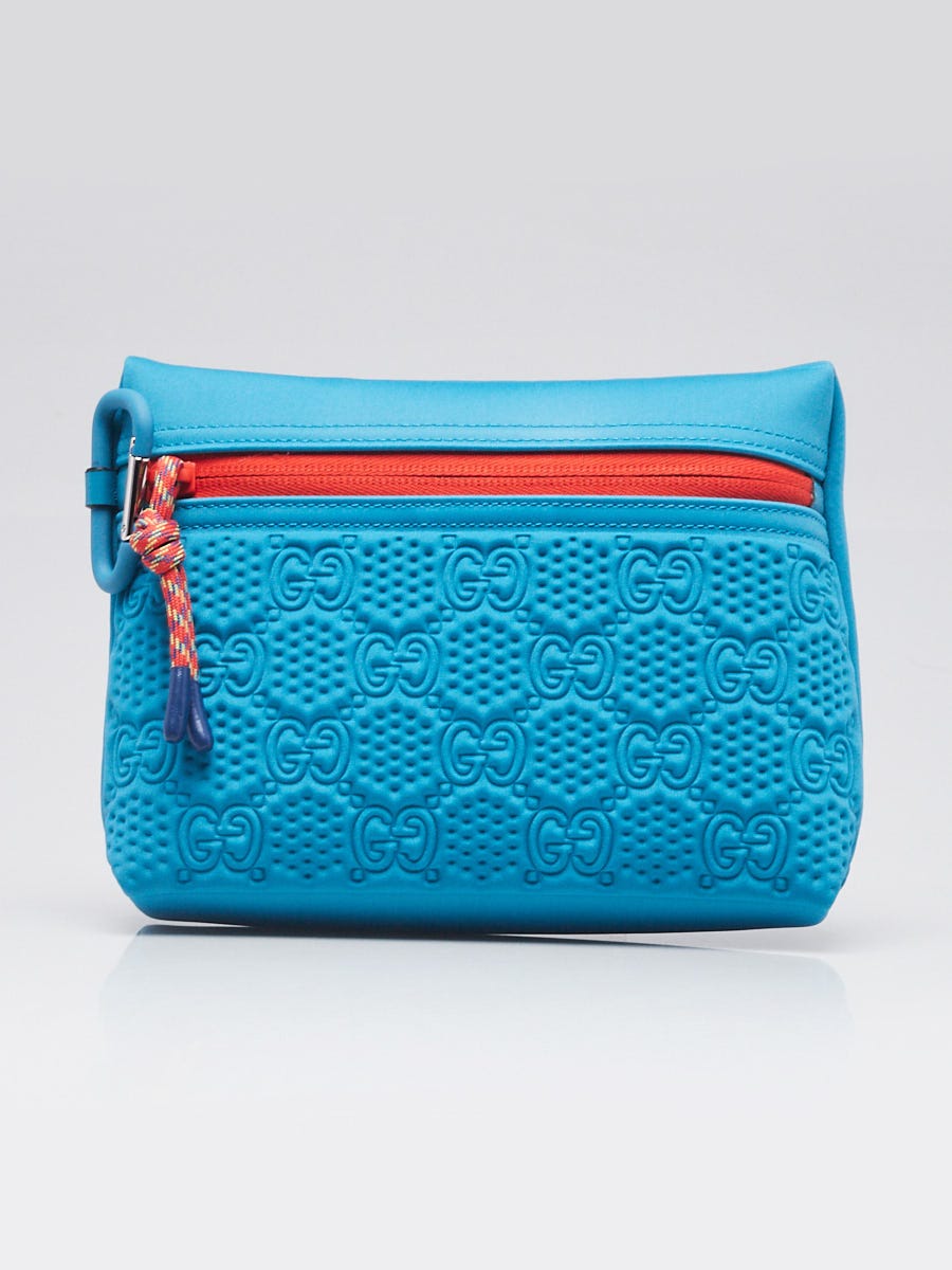 Gucci Blue GG Embossed Scuba Neoprene Pouch