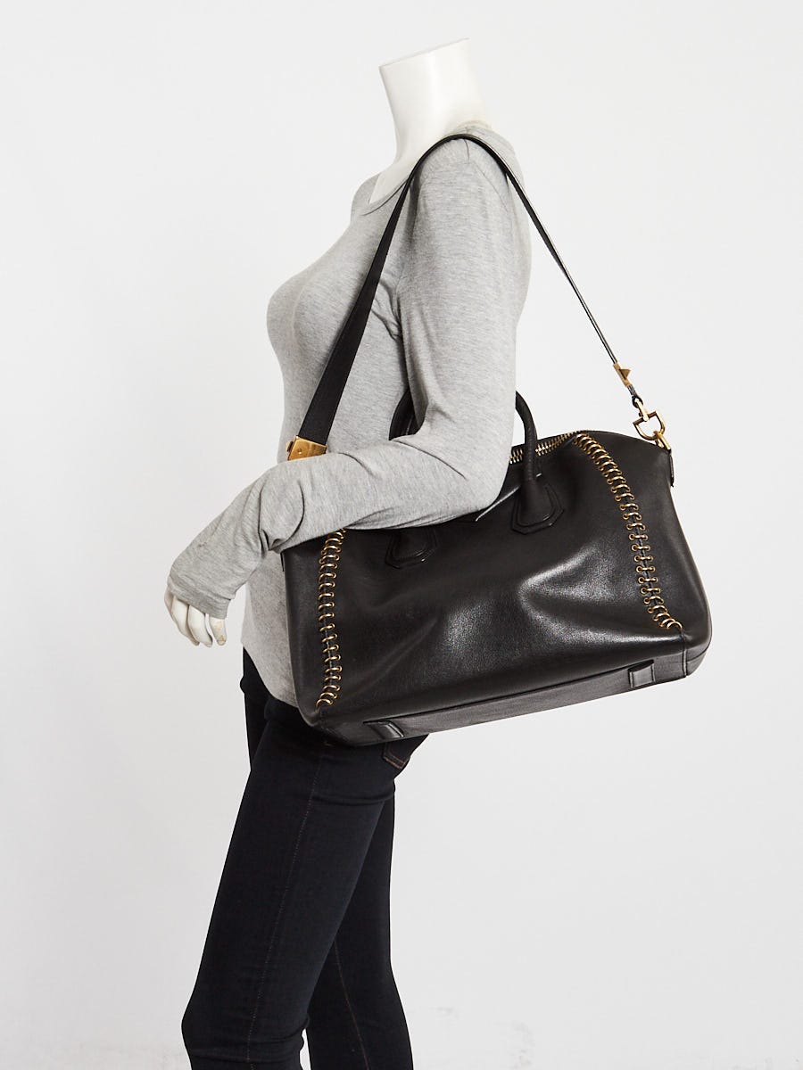 Givenchy Black Sugar Goatskin Leather Medium Pierced Chain Antigona Bag