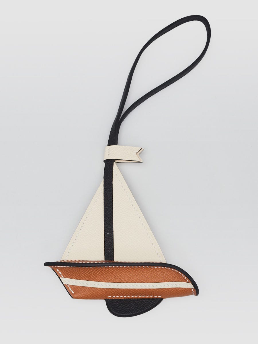 Hermes Nata/Gold/Black Epsom Leather Sailboat Bag Charm | Yoogi's
